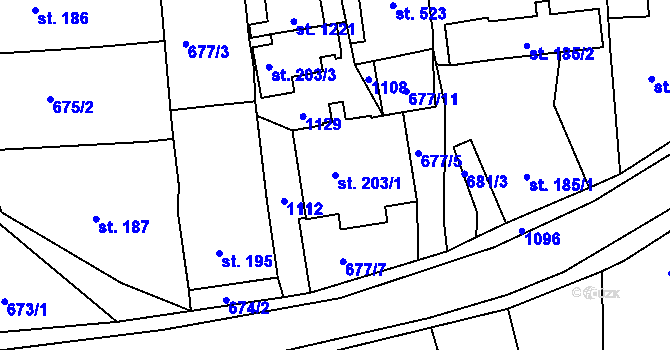 Parcela st. 203/1 v KÚ Bohosudov, Katastrální mapa