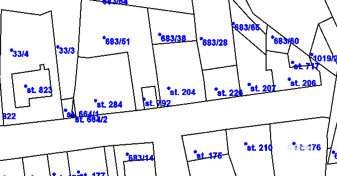 Parcela st. 204 v KÚ Bohosudov, Katastrální mapa