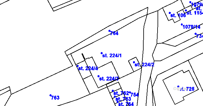 Parcela st. 224/1 v KÚ Bohosudov, Katastrální mapa