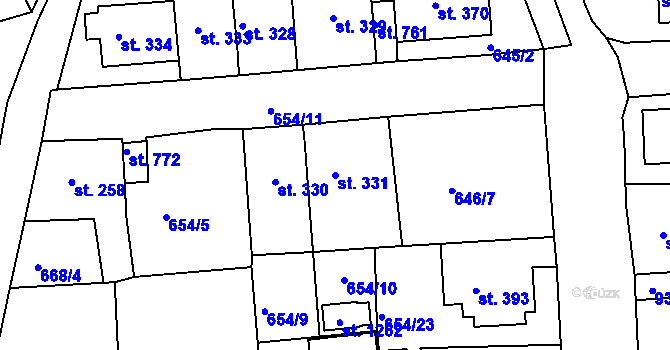 Parcela st. 331 v KÚ Bohosudov, Katastrální mapa