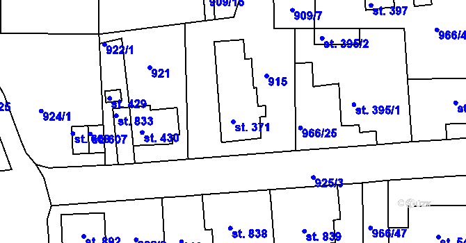 Parcela st. 371 v KÚ Bohosudov, Katastrální mapa