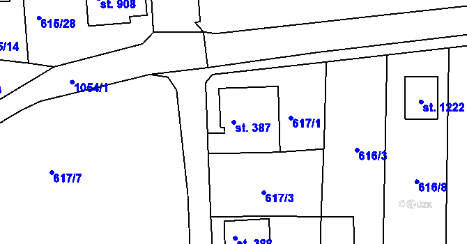 Parcela st. 387 v KÚ Bohosudov, Katastrální mapa
