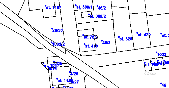 Parcela st. 419 v KÚ Bohosudov, Katastrální mapa