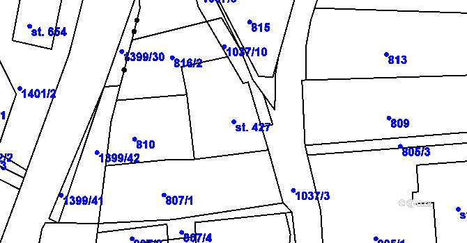 Parcela st. 427 v KÚ Bohosudov, Katastrální mapa