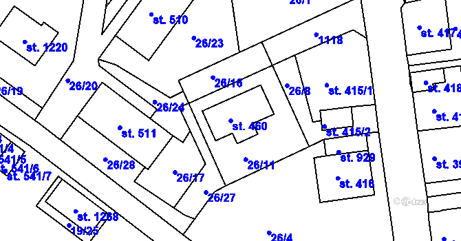 Parcela st. 460 v KÚ Bohosudov, Katastrální mapa