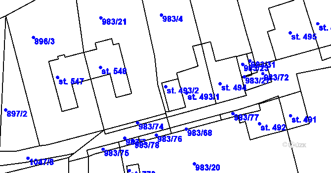 Parcela st. 493/2 v KÚ Bohosudov, Katastrální mapa