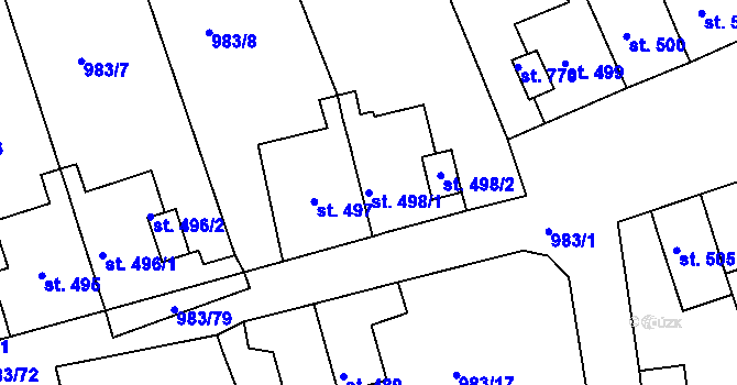 Parcela st. 498/1 v KÚ Bohosudov, Katastrální mapa