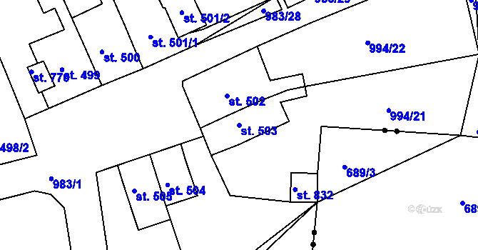 Parcela st. 503 v KÚ Bohosudov, Katastrální mapa