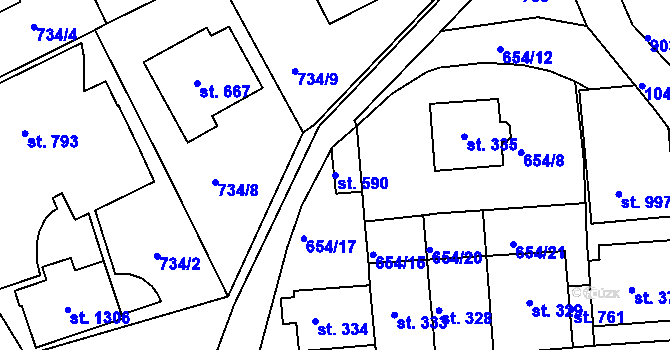Parcela st. 590 v KÚ Bohosudov, Katastrální mapa