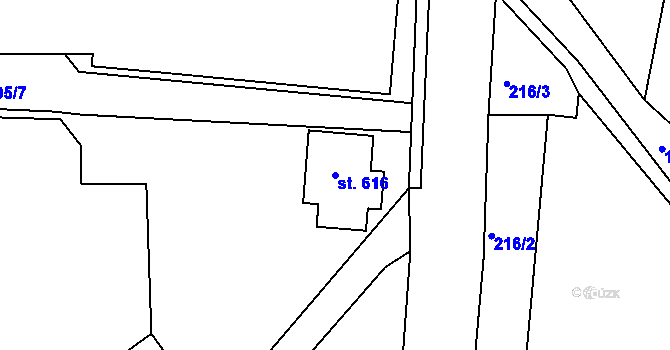 Parcela st. 616 v KÚ Bohosudov, Katastrální mapa