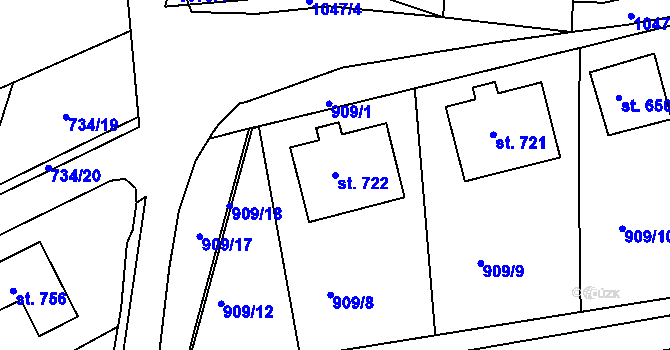 Parcela st. 722 v KÚ Bohosudov, Katastrální mapa