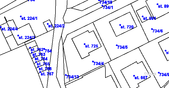 Parcela st. 725 v KÚ Bohosudov, Katastrální mapa