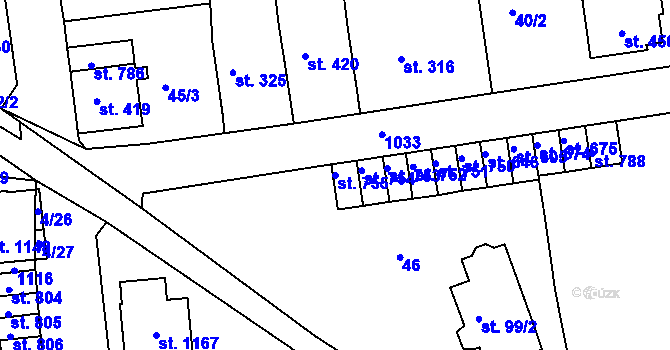 Parcela st. 755 v KÚ Bohosudov, Katastrální mapa