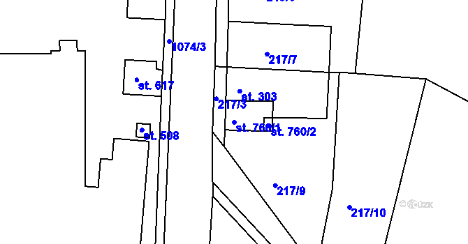 Parcela st. 760/1 v KÚ Bohosudov, Katastrální mapa