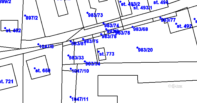 Parcela st. 773 v KÚ Bohosudov, Katastrální mapa