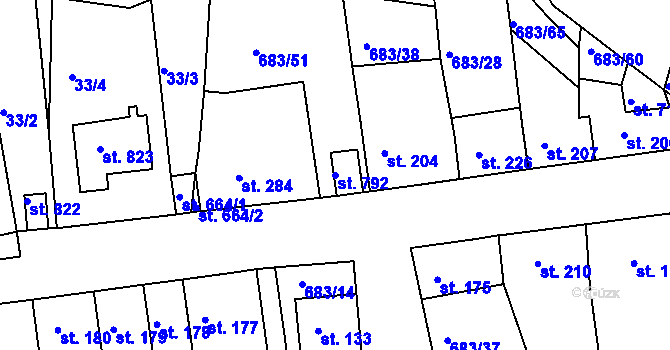 Parcela st. 792 v KÚ Bohosudov, Katastrální mapa