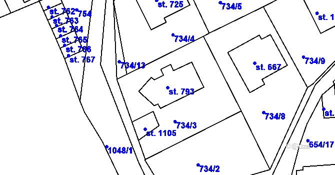Parcela st. 793 v KÚ Bohosudov, Katastrální mapa