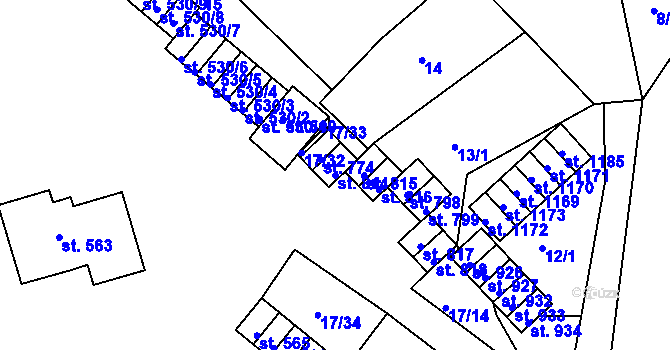 Parcela st. 814 v KÚ Bohosudov, Katastrální mapa