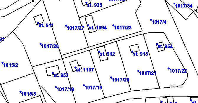 Parcela st. 912 v KÚ Bohosudov, Katastrální mapa