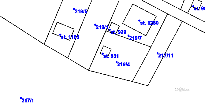 Parcela st. 931 v KÚ Bohosudov, Katastrální mapa