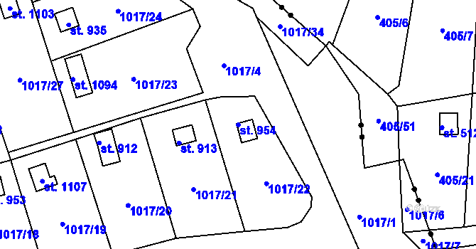 Parcela st. 954 v KÚ Bohosudov, Katastrální mapa