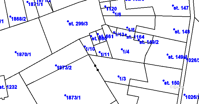 Parcela st. 1/11 v KÚ Bohosudov, Katastrální mapa