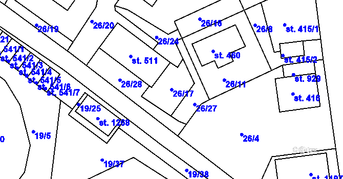 Parcela st. 26/17 v KÚ Bohosudov, Katastrální mapa