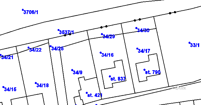 Parcela st. 34/16 v KÚ Bohosudov, Katastrální mapa