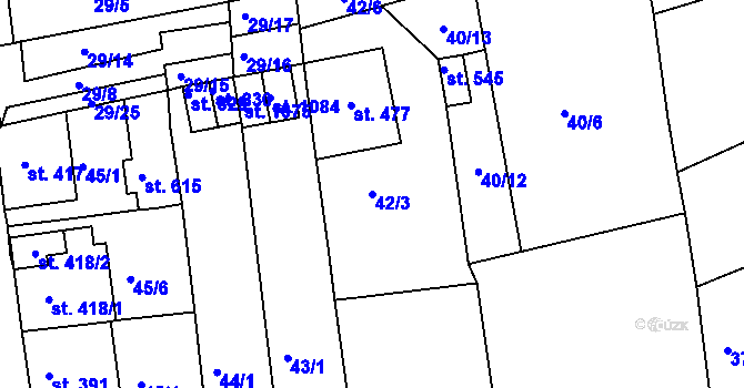 Parcela st. 42/3 v KÚ Bohosudov, Katastrální mapa