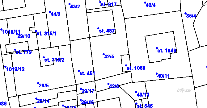 Parcela st. 42/5 v KÚ Bohosudov, Katastrální mapa