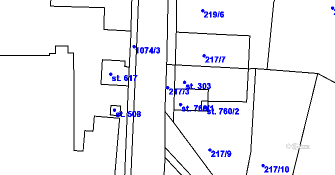 Parcela st. 217/3 v KÚ Bohosudov, Katastrální mapa