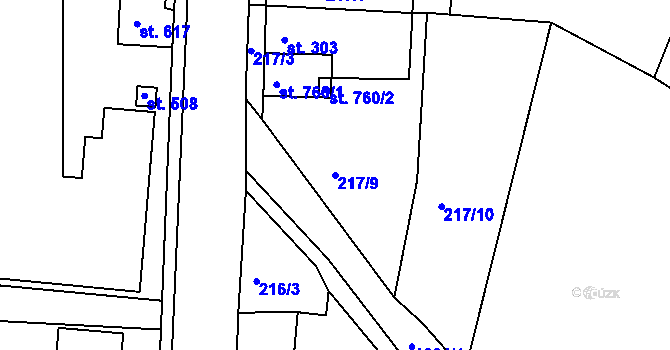 Parcela st. 217/9 v KÚ Bohosudov, Katastrální mapa