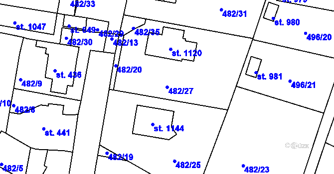 Parcela st. 482/27 v KÚ Bohosudov, Katastrální mapa
