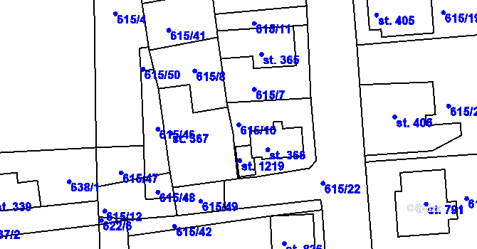 Parcela st. 615/10 v KÚ Bohosudov, Katastrální mapa