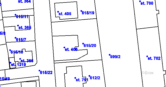 Parcela st. 615/20 v KÚ Bohosudov, Katastrální mapa