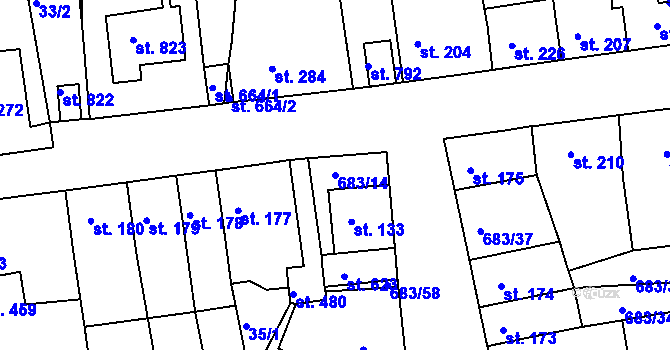 Parcela st. 683/14 v KÚ Bohosudov, Katastrální mapa