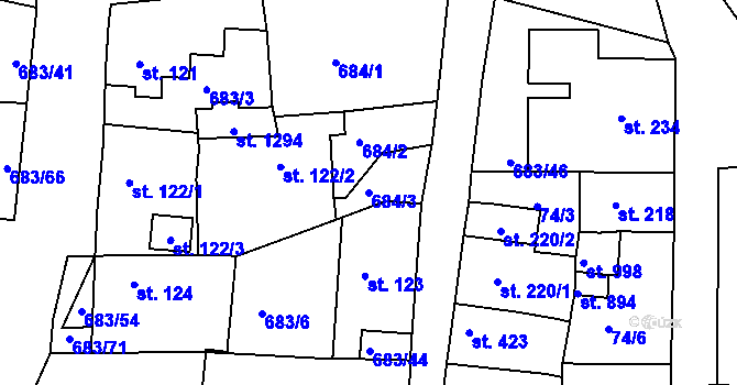 Parcela st. 684/3 v KÚ Bohosudov, Katastrální mapa