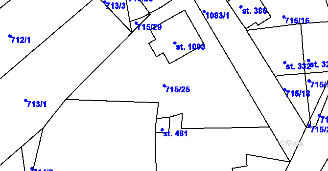 Parcela st. 715/25 v KÚ Bohosudov, Katastrální mapa