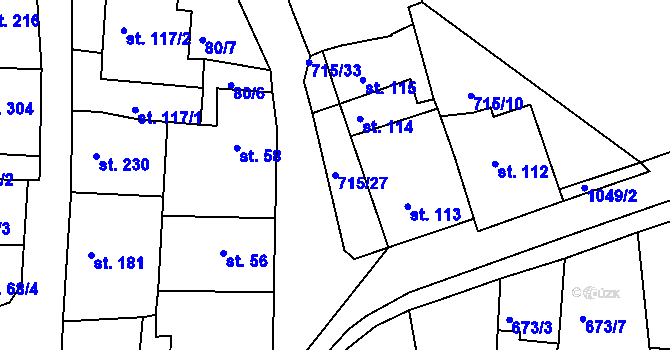 Parcela st. 715/27 v KÚ Bohosudov, Katastrální mapa