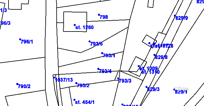 Parcela st. 793/1 v KÚ Bohosudov, Katastrální mapa