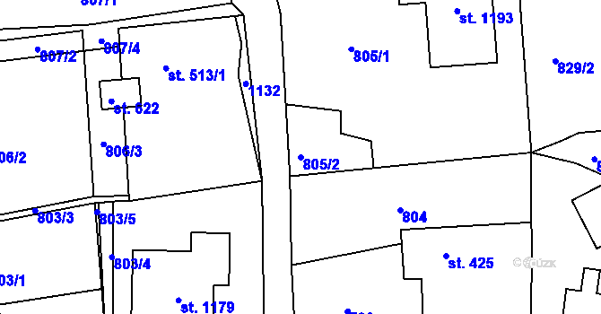 Parcela st. 805/2 v KÚ Bohosudov, Katastrální mapa