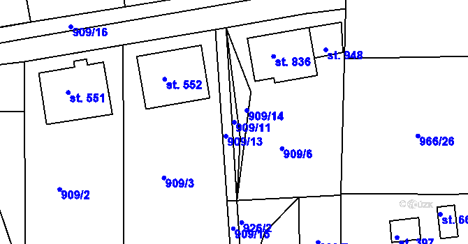 Parcela st. 909/11 v KÚ Bohosudov, Katastrální mapa