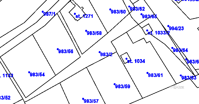 Parcela st. 983/2 v KÚ Bohosudov, Katastrální mapa