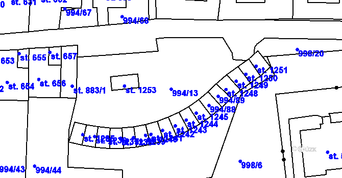 Parcela st. 994/13 v KÚ Bohosudov, Katastrální mapa