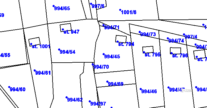 Parcela st. 994/45 v KÚ Bohosudov, Katastrální mapa