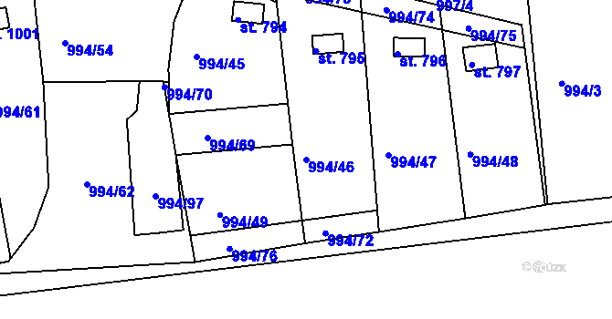 Parcela st. 994/46 v KÚ Bohosudov, Katastrální mapa