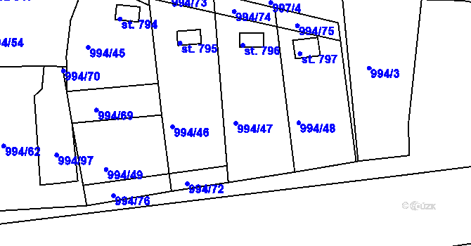 Parcela st. 994/47 v KÚ Bohosudov, Katastrální mapa