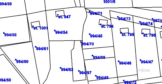 Parcela st. 994/70 v KÚ Bohosudov, Katastrální mapa
