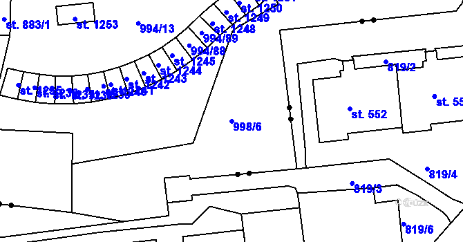 Parcela st. 998/6 v KÚ Bohosudov, Katastrální mapa