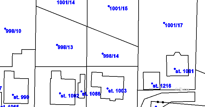 Parcela st. 998/14 v KÚ Bohosudov, Katastrální mapa